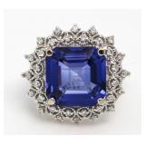 14kt Gold Cushion 10.99 ct Sapphire & Diamond Ring