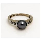 14kt Gold Tahitian Pearl & Diamond Estate Ring