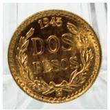 1945 BU $2.00 Gold Dos Pesos Coin