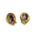 14kt Gold Genuine Tanzanite & Diamond Earrings