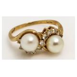 14kt Gold Double Pearl & Diamond Ring