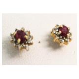 14kt Gold Genuine Ruby & Diamond Earrings