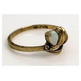 10kt Gold Genuine Fire Opal & Diamond Ring