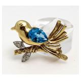14kt Gold Vintage Blue Tourmaline & Diamond Brooch