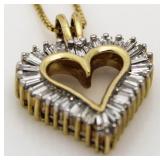 14kt Gold 1.00 ct Baguette Diamond Heart Pendant
