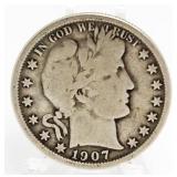 1907-O Barber Silver Half Dollar