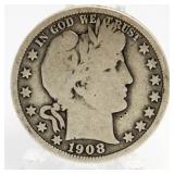 1908-D Barber Silver Half Dollar