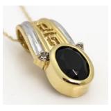 10kt Gold Large Onyx & Diamond Necklace