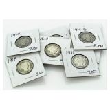 (10) Mixed Date Barber Silver Dimes