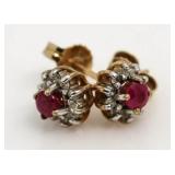 10kt Gold Genuine Ruby & Diamond Earrings