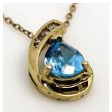 10kt Gold Aquamarine & Diamond Pendant