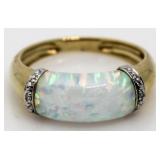 10kt Gold Genuine Fire Opal & Diamond Ring