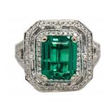 14kt Gold 3.35 ct Emerald & Diamond Ring