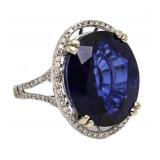 14kt Gold Oval 21.14 ct Sapphire & Diamond Ring