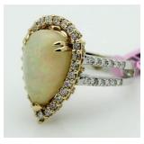 14kt Gold Pear Cut 5.93 ct Opal & Diamond Ring