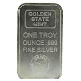 Golden State Mint .999 Pure Silver One Oz. Bar