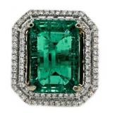 14kt Gold Emerald Cut 13.87 ct Emerald/Diam. Ring