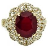 14kt Gold Oval 7.75 ct Ruby & Diamond Ring