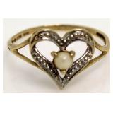 10kt Gold Pearl Heart Ring