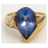 10kt Gold Pear Cut 3.00 ct Ceylon Sapphire Ring