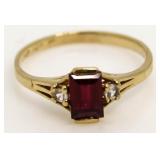 10kt Gold Emerald Cut Ruby & Diamond Ring