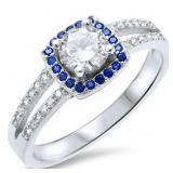 Round 1.00 ct Blue & White Sapphire Ring