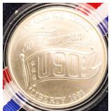 US Mint 1991 USO Silver Dollar