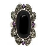 Vintage Black Agate Estate Ring