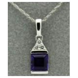 10kt Gold Princess Cut Amethyst & Diamond Pendant