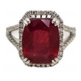 14kt Gold Cushion Cut 6.81ct Ruby & Diamond Ring