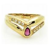 10kt Gold Pear Ruby & Diamond Ring