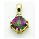 10kt Gold Mystic Topaz & Diamond Pendant