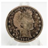 1901 Barber Silver Half Dollar