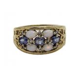 10kt Gold Opal-Tanzanite & Pearl Dinner Ring