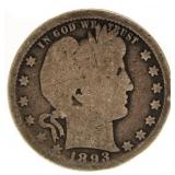 1893-O Barber Silver Quarter