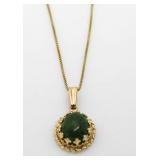 14kt Gold 2.00 ct Cabechon Jade Vintage Pendant