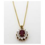 10kt Gold 2.00 ct Genuine Ruby & Diamond Pendant