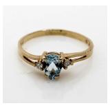 14kt Gold Genuine Aquamarine & Diamond Ring