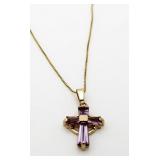14kt Gold Baguette Lavender Amethyst Cross Pendant