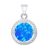 Australian Blue Opal Round Solitaire Pendant