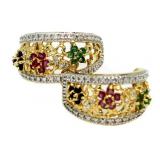 Genuine Ruby-Emerald-Sapphire Hoop Earrings