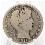 1911-S Barber Silver Half Dollar