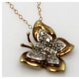 10kt Gold Diamond Butterfly Pendant