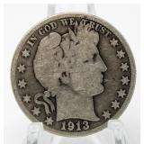 1913-S Barber Silver Half Dollar