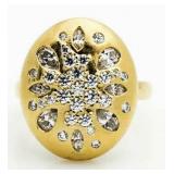 Gold Toned Large White Topaz Party Ring