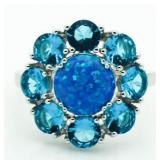 Quality 4.50 ct Blue Opal & Topaz Designer Ring