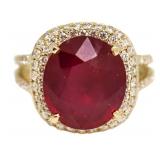 14kt Gold Oval 10.80 Ruby & Diamond Ring