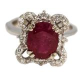 14kt Gold Oval 3.59 ct Ruby & Diamond Ring