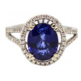 14kt Gold Oval 3.95 ct Sapphire & Diamond Ring