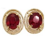 14kt Gold Oval 16.89 ct Ruby & Diamond Earrings